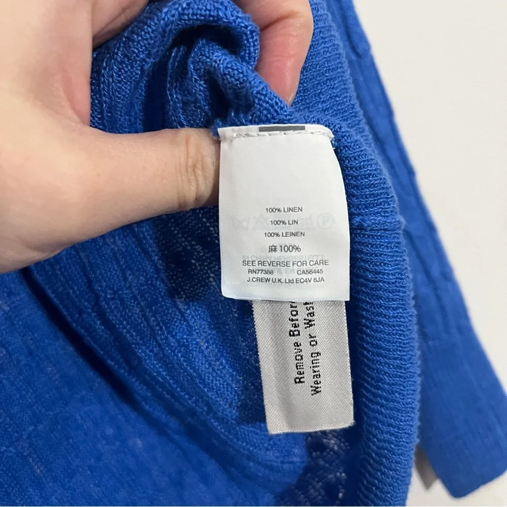 J. Crew 100% Linen Cable Open Knit Sweater XXS Royal Blue Lightweight Preppy